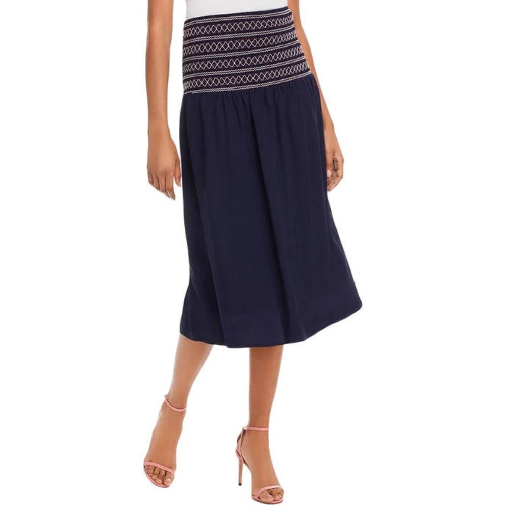 NWT Aqua SMOCKED WAIST OFFICE MIDI SKIRT - L